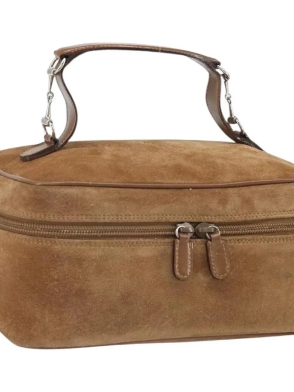 GUCCI Vanity Cosmetic Pouch Suede Brown Silver 032 1705 0140 Auth bs33363
